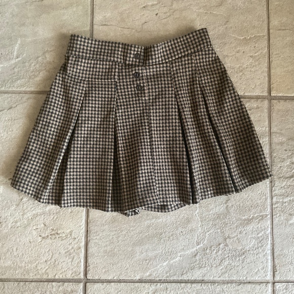 Zara Girls Brown & Tan Houndstooth Pleated Mini Skort - Picture 1 of 5